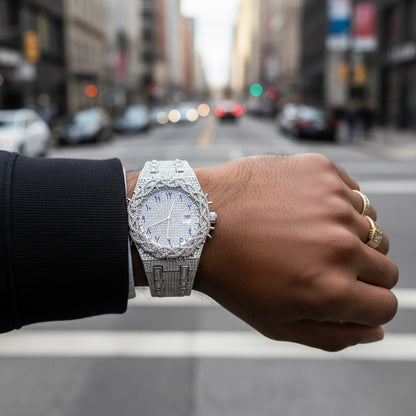 Iced Out Men's Watch – Full Diamond Hip Hop Luxury Quartz Watch with Date – Macklo London