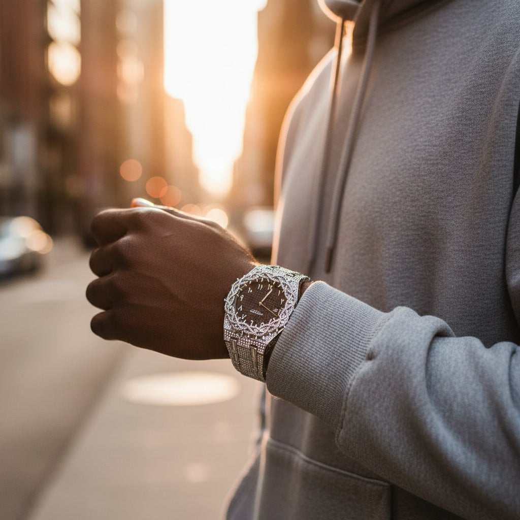 Iced Out Men's Watch – Full Diamond Hip Hop Luxury Quartz Watch with Date – Macklo London