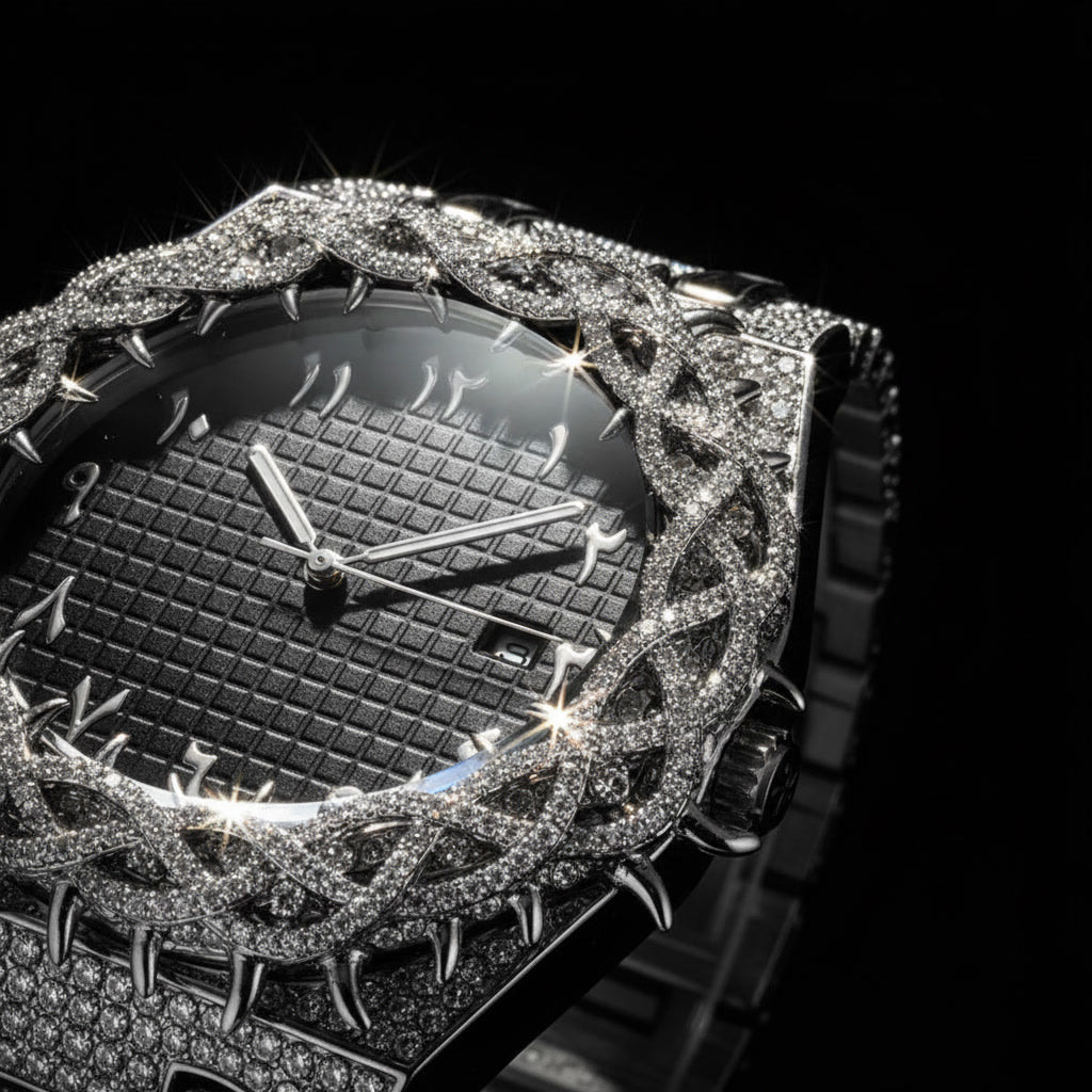 Iced Out Men's Watch – Full Diamond Hip Hop Luxury Quartz Watch with Date – Macklo London