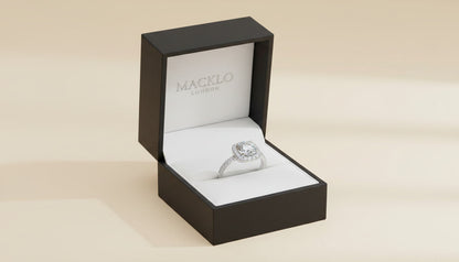 Moissanite Square Halo Ring 2ct 8mm D Color VVS1 – 925 Sterling Silver – The Belgravia Square | Macklo London