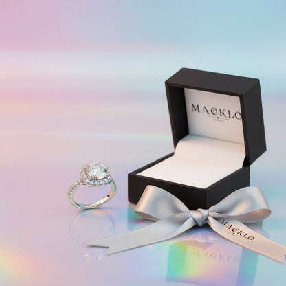 Moissanite Square Halo Ring 2ct 8mm D Color VVS1 – 925 Sterling Silver – The Belgravia Square | Macklo London