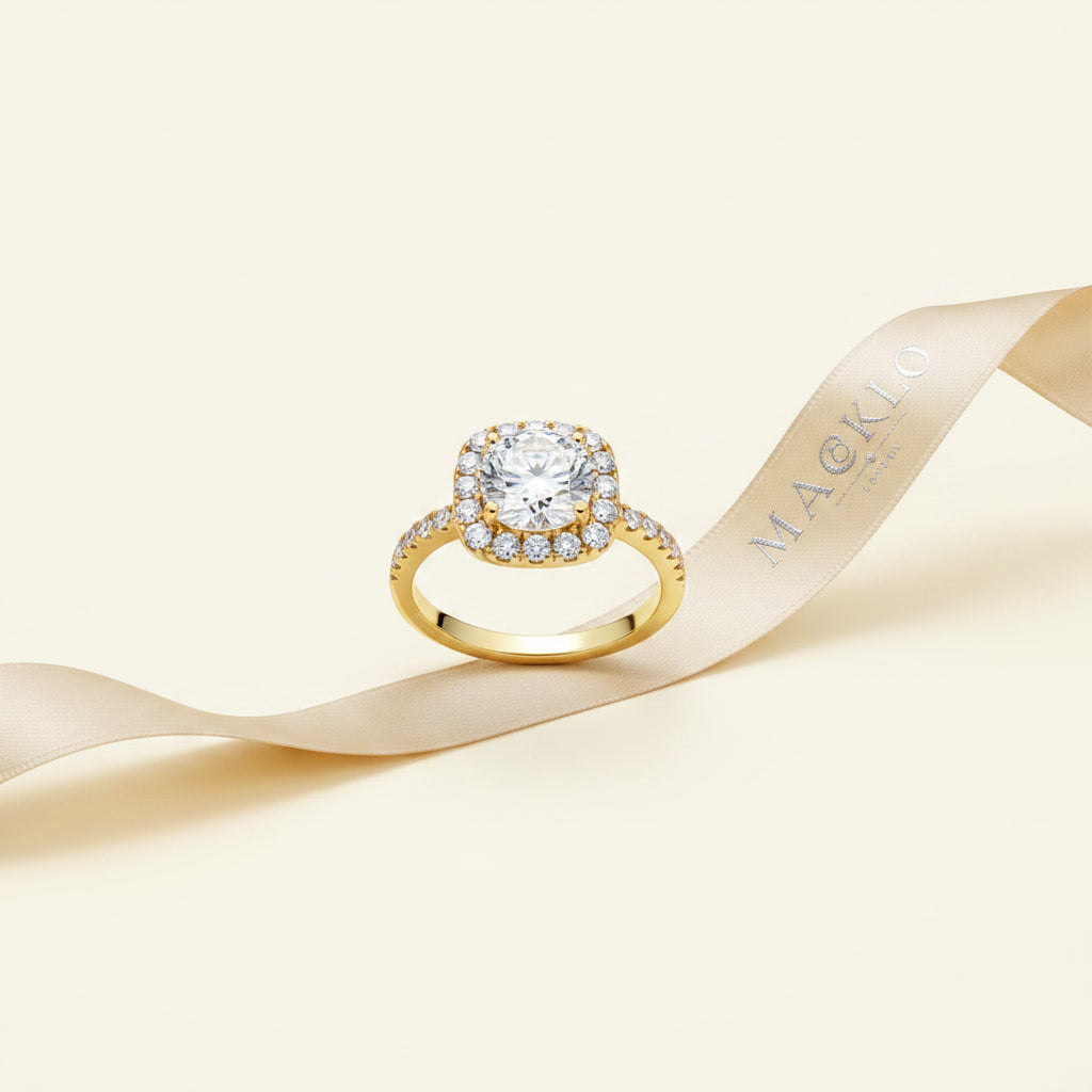 Moissanite Square Halo Ring 2ct 8mm D Color VVS1 – 925 Sterling Silver – The Belgravia Square | Macklo London