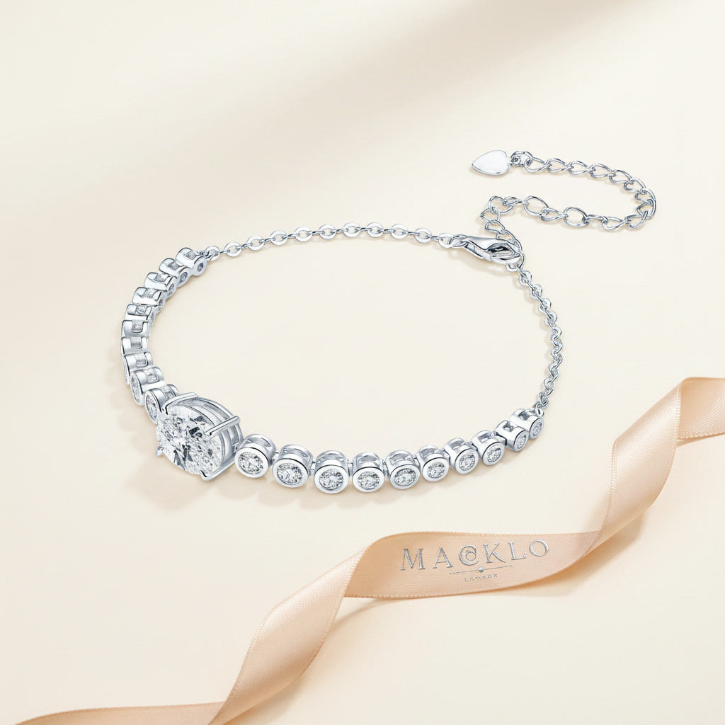 Moissanite Bolo Bracelet 3ct Oval Cut – 925 Sterling Silver – The Mayfair Bolo | Macklo London