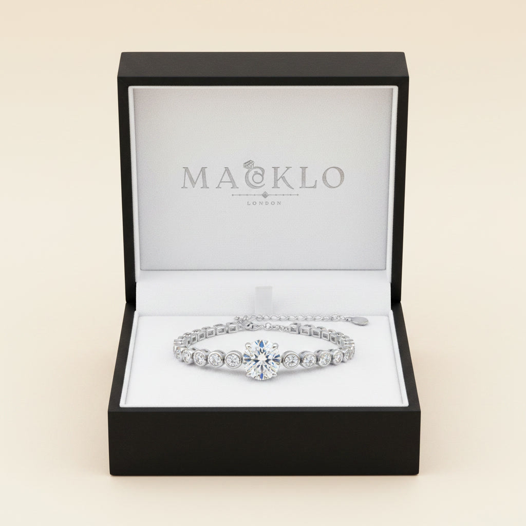 Moissanite Bolo Bracelet 3ct Oval Cut – 925 Sterling Silver – The Mayfair Bolo | Macklo London