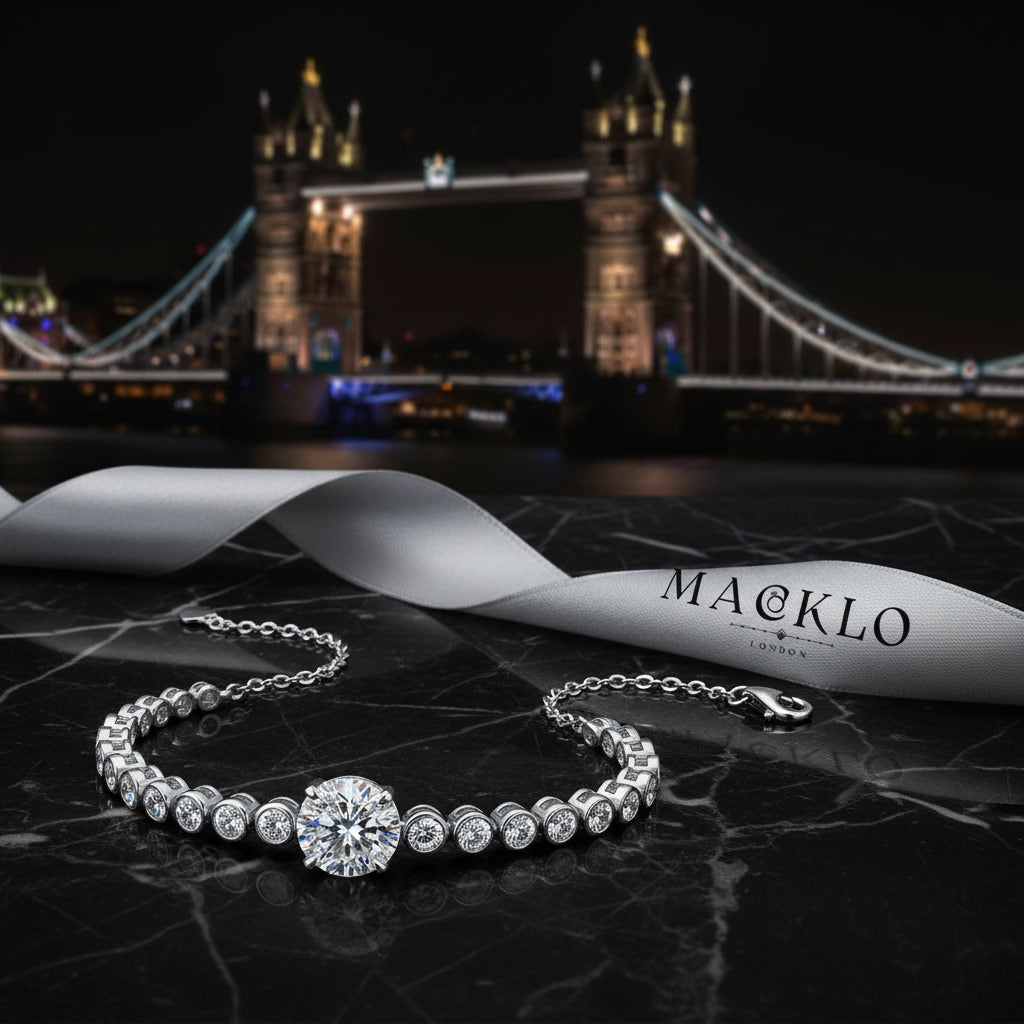 Moissanite Bolo Bracelet 3ct Oval Cut – 925 Sterling Silver – The Mayfair Bolo | Macklo London