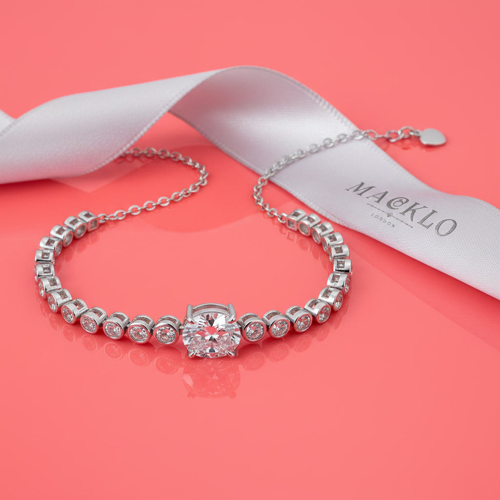 Moissanite Bolo Bracelet 3ct Oval Cut – 925 Sterling Silver – The Mayfair Bolo | Macklo London
