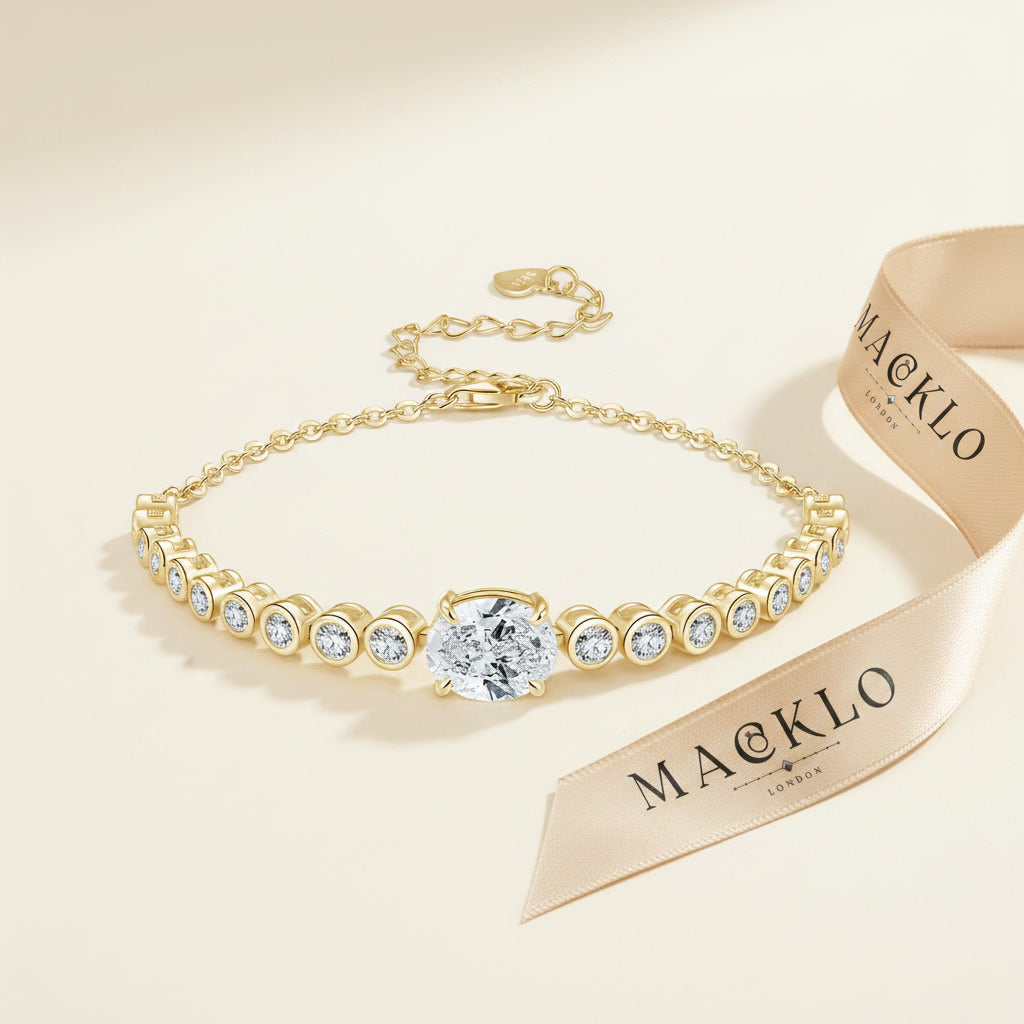 Moissanite Bolo Bracelet 3ct Oval Cut – 925 Sterling Silver – The Mayfair Bolo | Macklo London