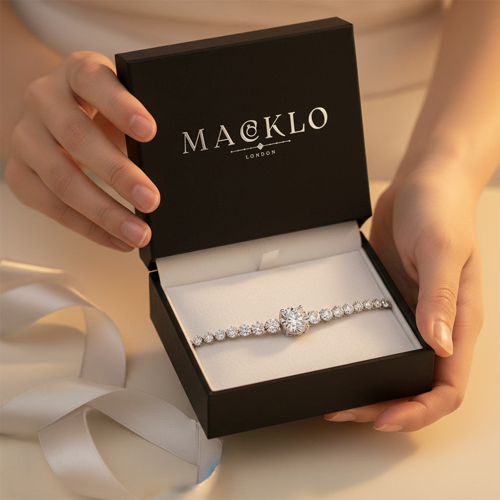 Moissanite Bolo Bracelet 3ct Oval Cut – 925 Sterling Silver – The Mayfair Bolo | Macklo London