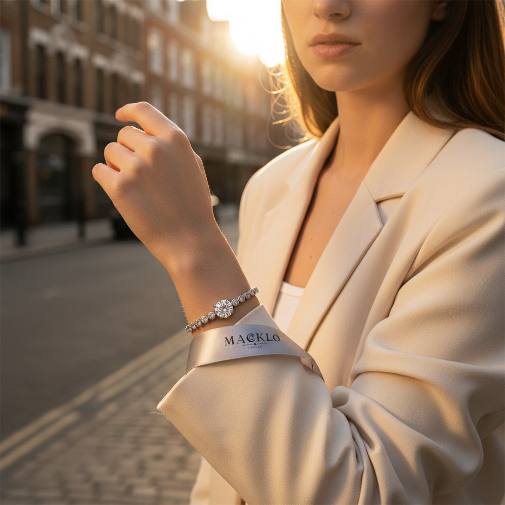 Moissanite Bolo Bracelet 3ct Oval Cut – 925 Sterling Silver – The Mayfair Bolo | Macklo London