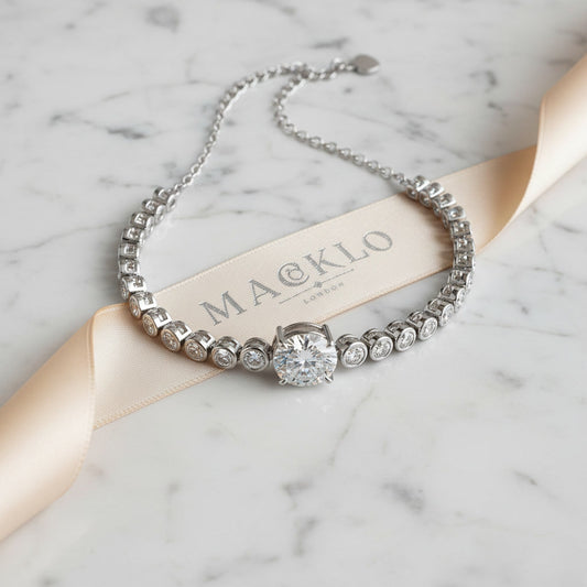 Moissanite Bolo Bracelet 3ct Oval Cut – 925 Sterling Silver – The Mayfair Bolo | Macklo London