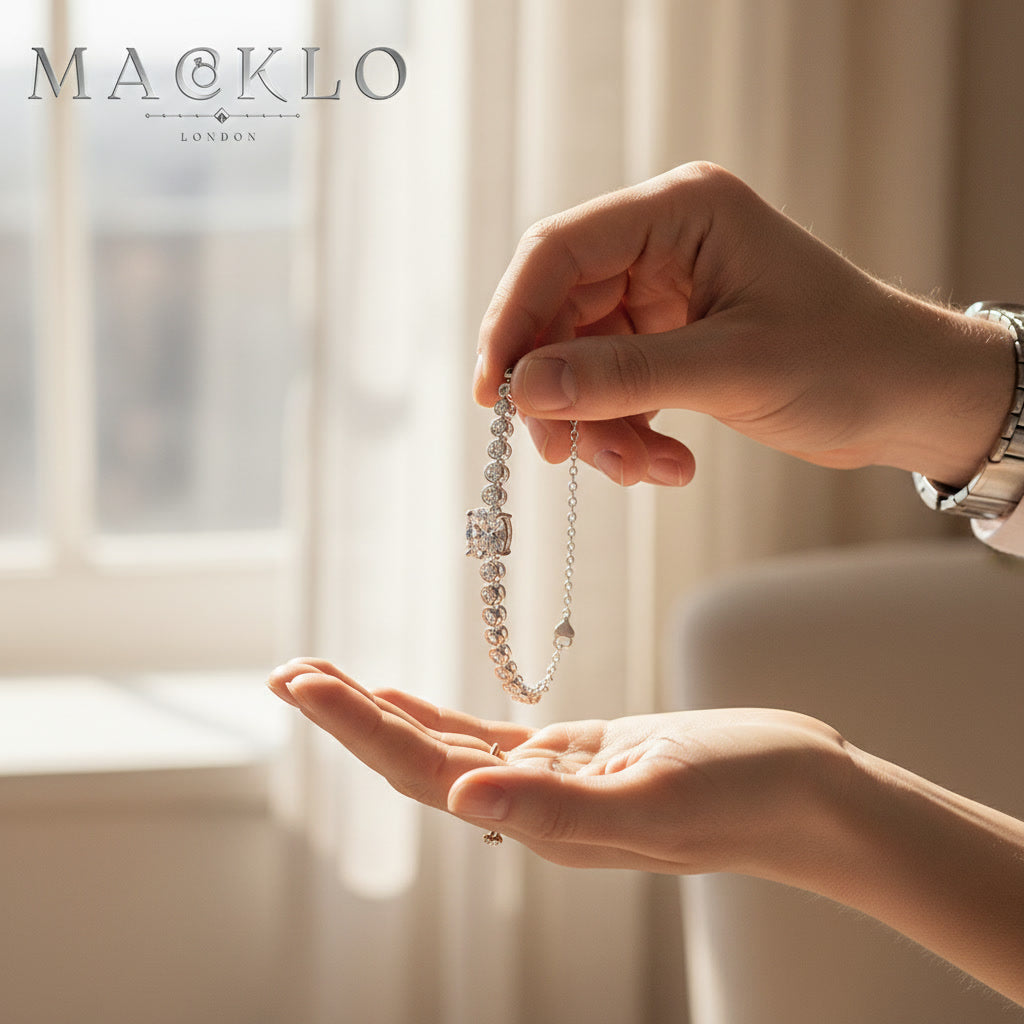 Moissanite Bolo Bracelet 3ct Oval Cut – 925 Sterling Silver – The Mayfair Bolo | Macklo London