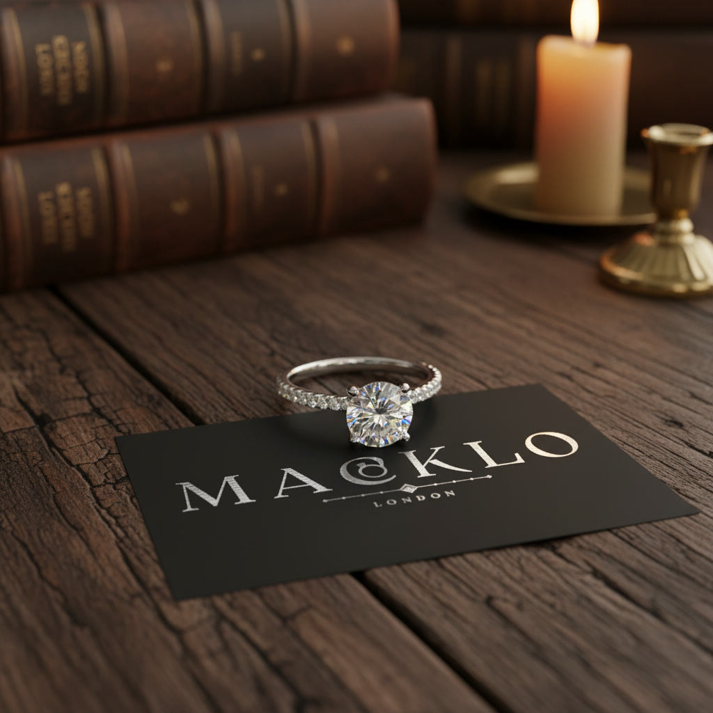 Moissanite Hidden Halo Ring 2ct 8mm D Color VVS1 – 925 Sterling Silver – The Kensington Crown | Macklo London