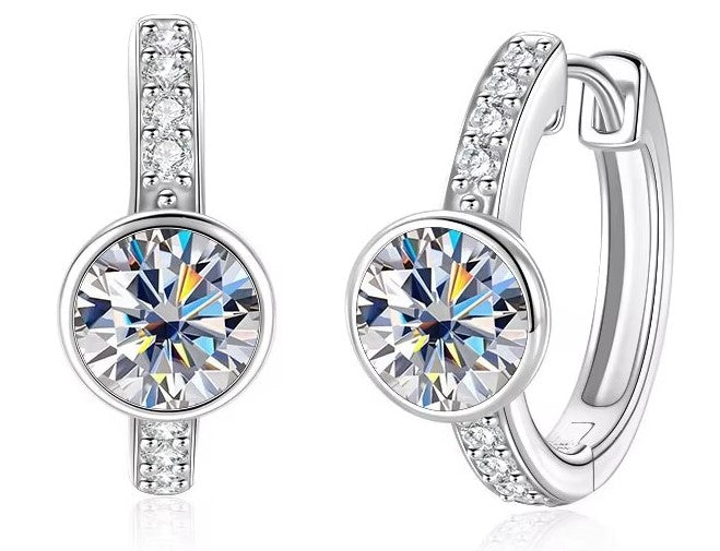 Moissanite Huggie Hoop Earrings 2ct  Total Bezel Set D Color VVS1 925  Sterling Silver – The Mayfair Hoops  | Macklo London