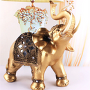 Golden Elephant Figurine Statue Elegant Trunk Sculpture