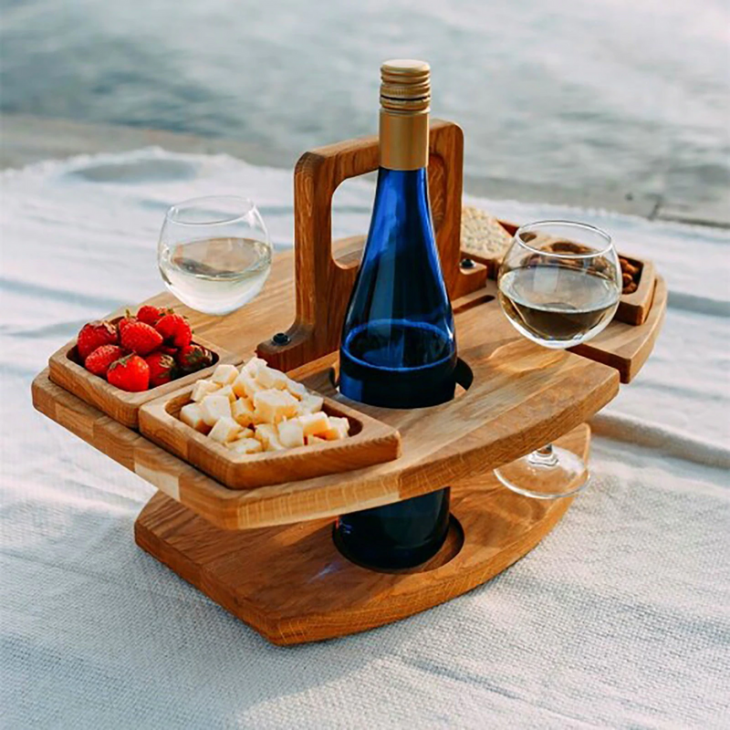 Portable Wooden Picnic Table Outdoor Picnic Table with Wine Glass Ho