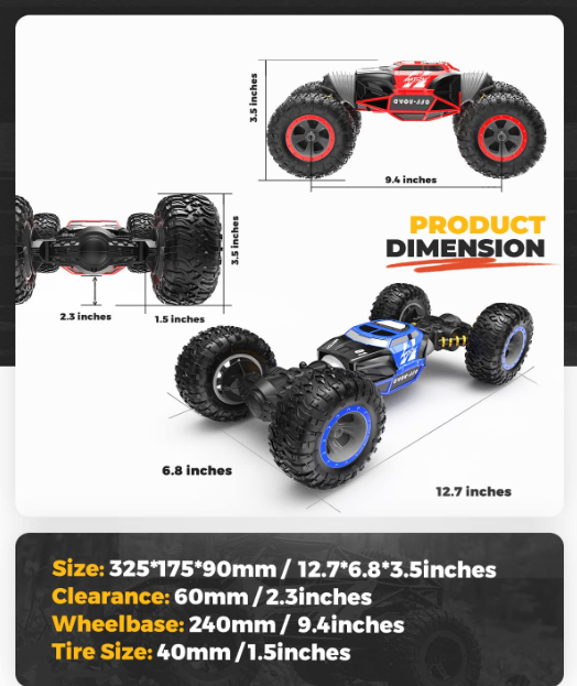 Remote Control Car - 1:14 Scale RC Car with Rechargeable Battery, 4WD Transform 15 KM/H All Terrains Twist RC Stunt Car