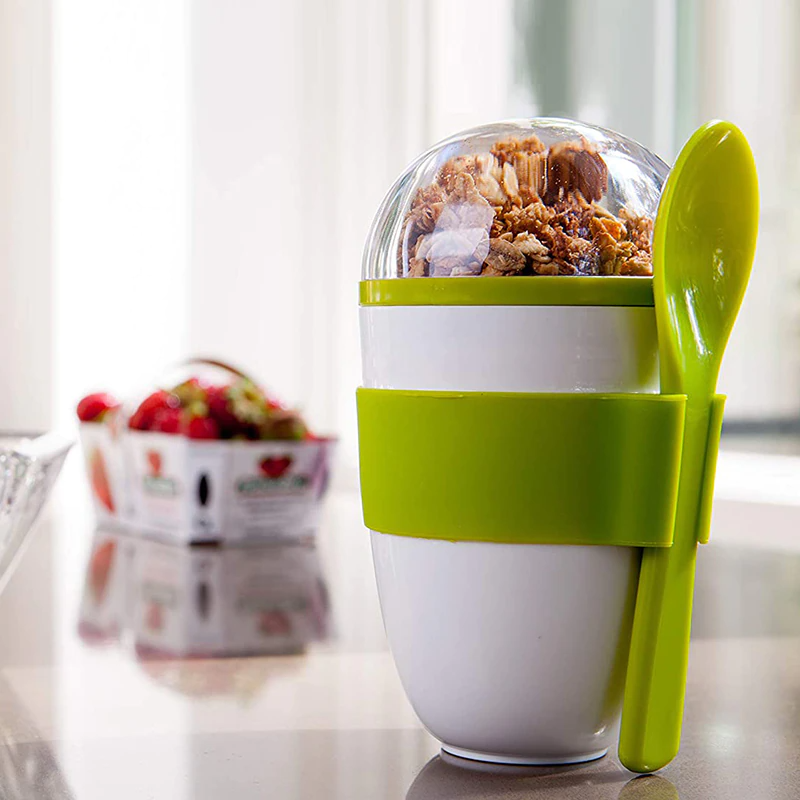 Portable Breakfast Cereal Cup With Lid Spoon Food Container