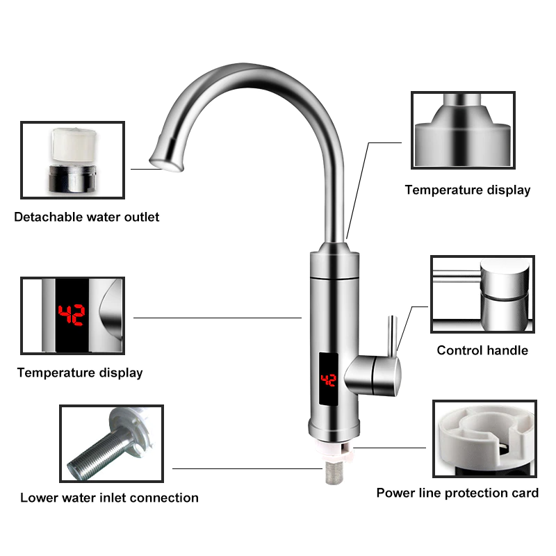 Electric Hot Water Tap with LED Digital Display
