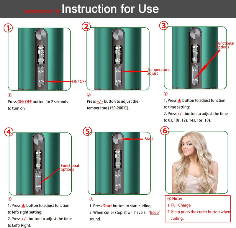 Wireless Hair Curler, Cordless Fast Heating Ceramic