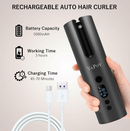 Hair Curler Cordless Automatic Curling Tongs with 5200mAh , Hair Curler With Rechargeable Battery Heat Isolating Chamber LCD Display